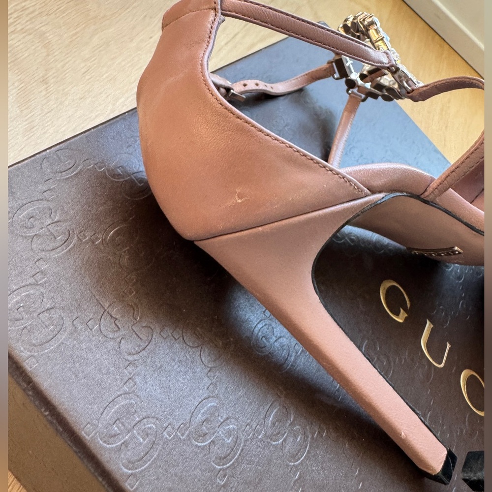 GUCCI | GG Crystal Embellished Nude Leather High Heel Strappy Sandal EU 36 US 6 - Picture 7 of 10